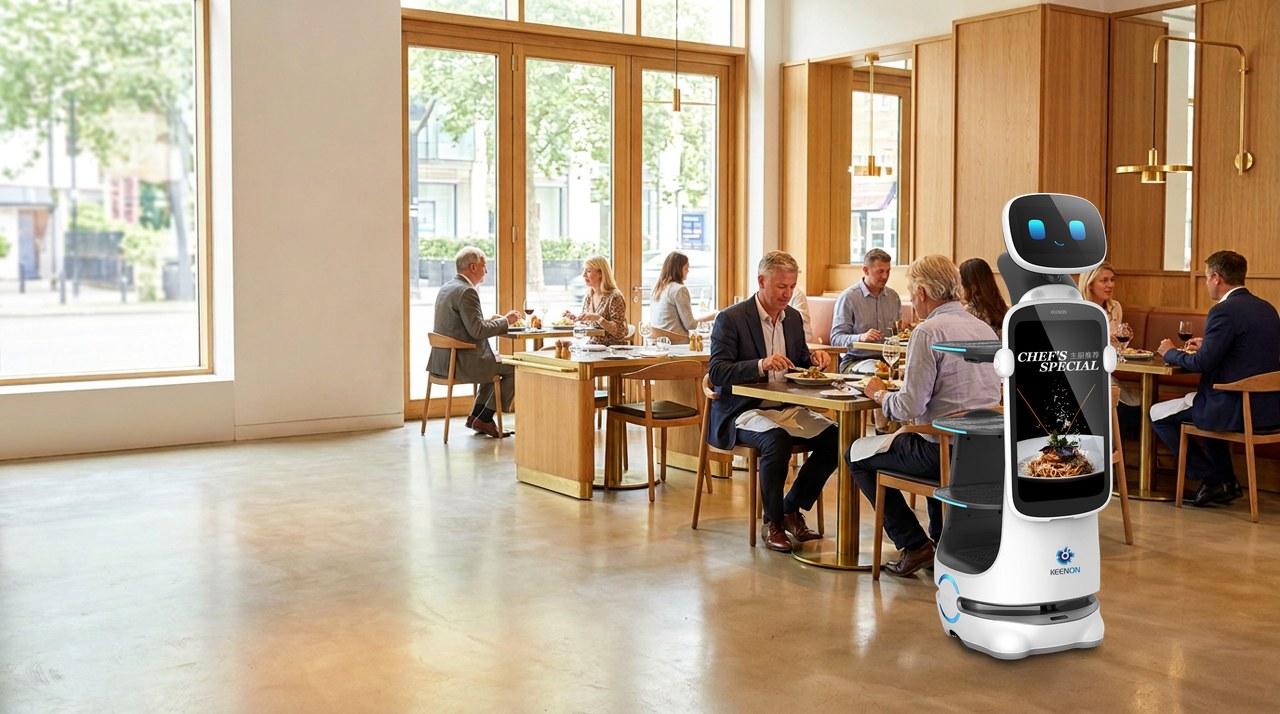Keenon DINERBOT T10 supporting food delivery in a restaurant