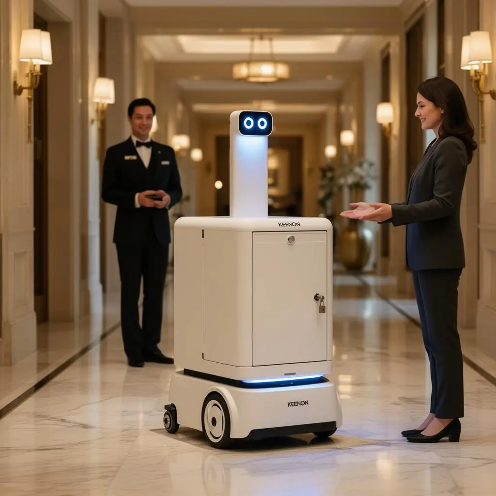 Keenon BUTLERBOT making a room-service delivery in a luxury hotel